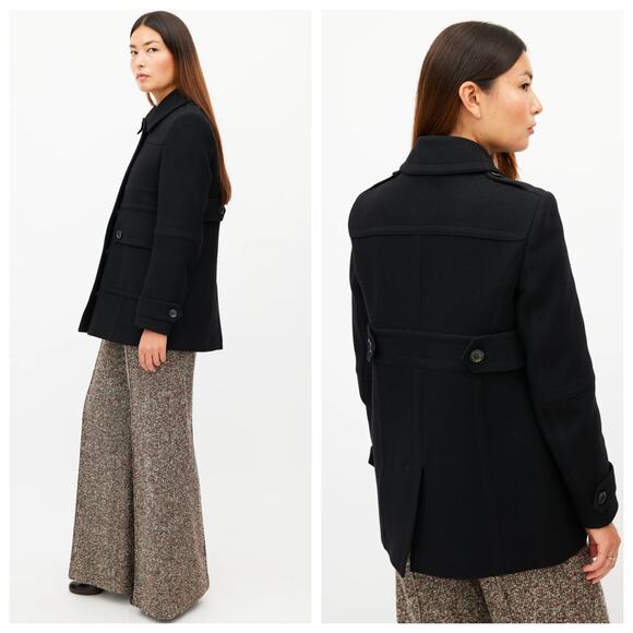 Burberry Brit Black Warm Wool Coat Jacket 2 - Picture 2 of 6